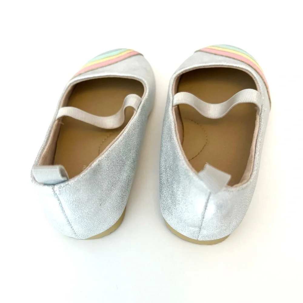Cat & Jack Silver Ballet Flat Shoes with Rainbow Accents Kids size 6 - Like New